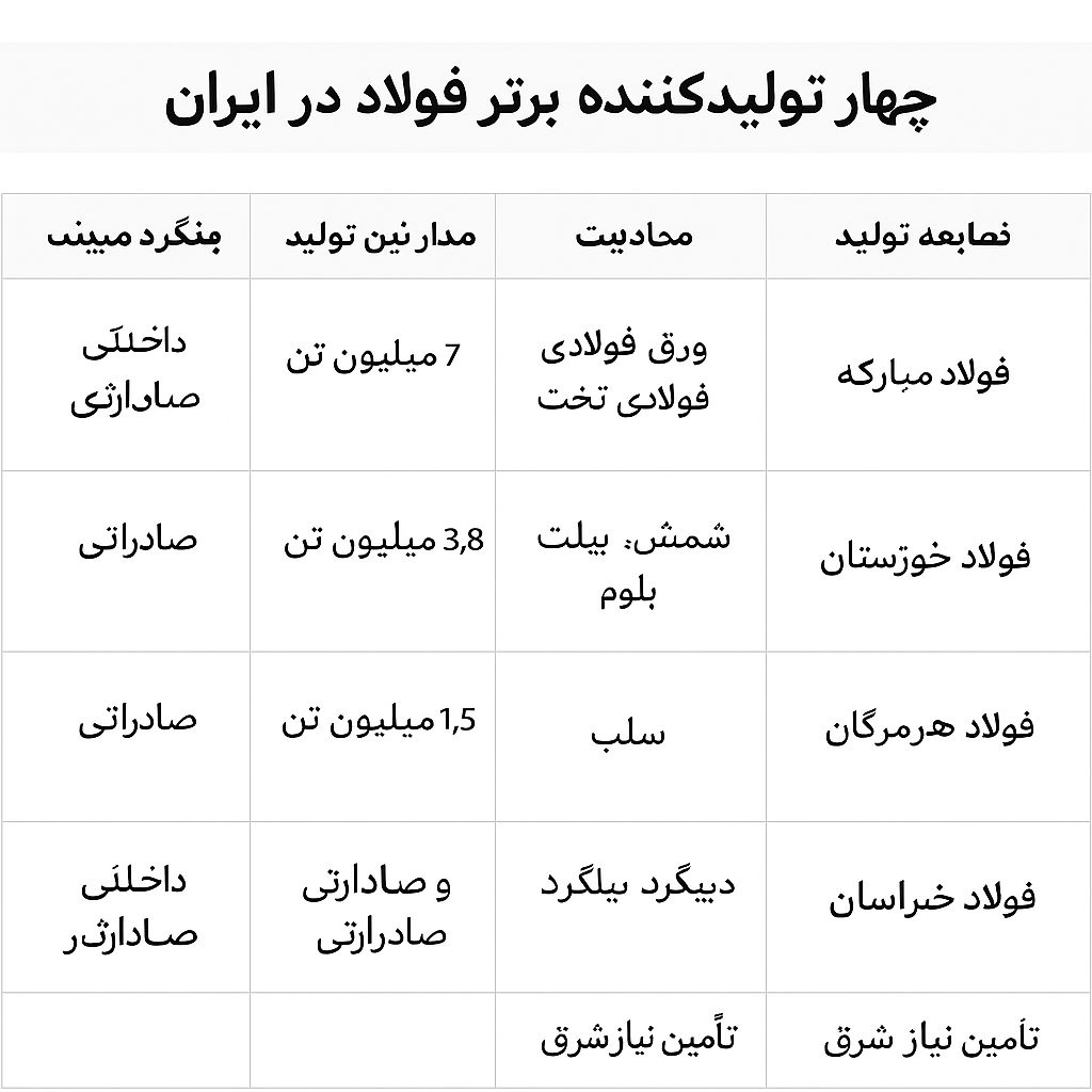 چهار تولیدکننده برتر فولاد در ایران